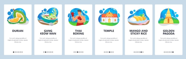 Template vectoriel des écrans d'intégration du site Web et de l'application mobile de la Thaïlande