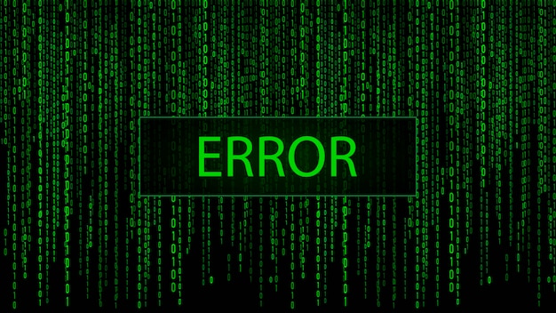 Templates d'erreur d'écran d'ordinateur Attaque informatique piratée Matrice verte d'arrière-plan numérique Code informatique binaire Illustration vectorielle