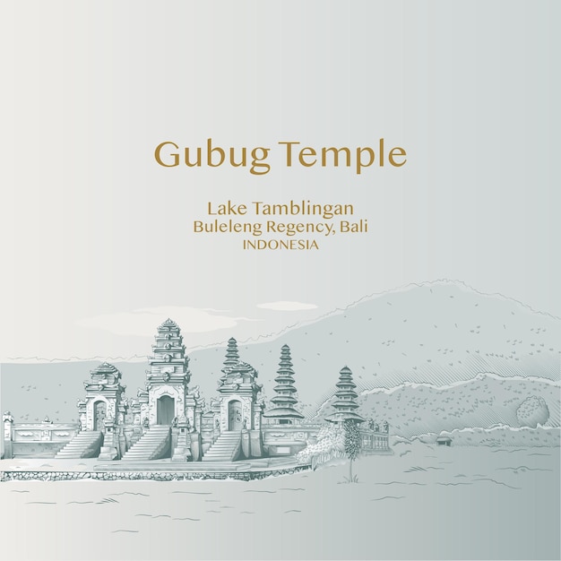 Vecteur temple gubug à bali indonésie illustration de l'espace de copie à hachures croisées