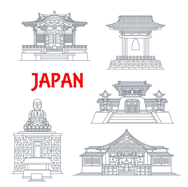 Vecteur temples du japon bâtiments de la pagode japonaise kamakura