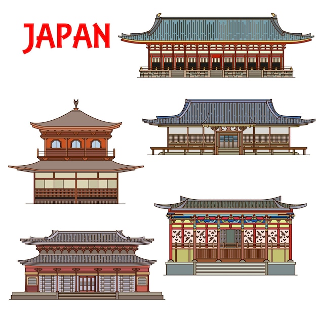 Vecteur temples japonais japon bâtiments pagodes maisons