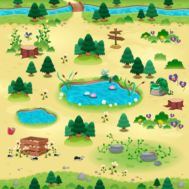 Les temples naturels pour les jeux et l'application Les objets sur fond jaune sont isolés La scène peut se répéter sans fin sur les côtés