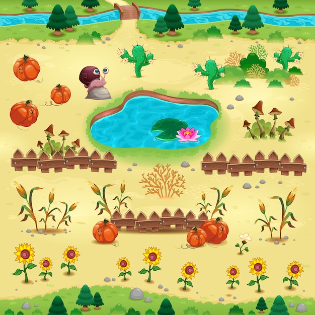 Les temples naturels pour les jeux et l'application Les objets sur fond jaune sont isolés La scène peut se répéter sans fin sur les côtés