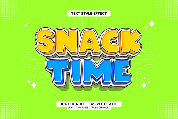 Temps de collation Effet de texte 3D Style de dessin animé modifiable