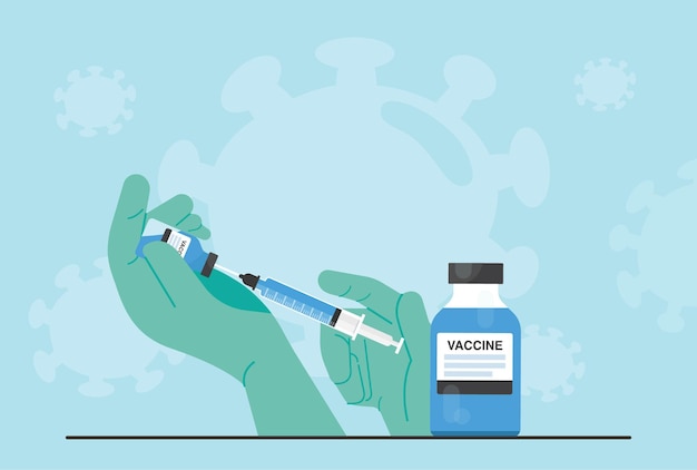 Vecteur temps de concept de vaccination contre le coronavirus. un vaccin contre le coronavirus, covid-19, a été distribué pour injecter les personnes à risque.