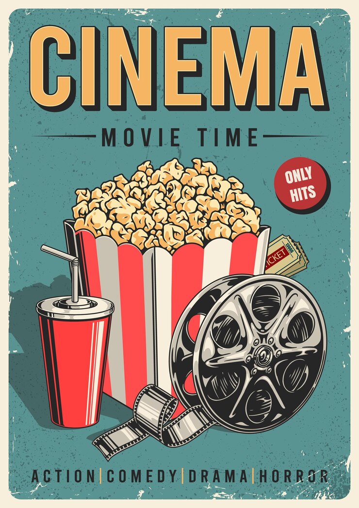 Vecteur le temps du cinéma, du pop-corn et des boissons.