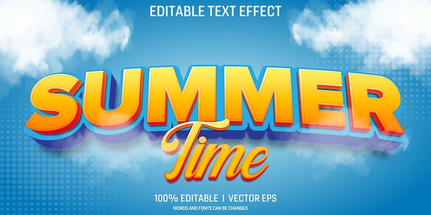 temps d'été vectoriel effet de texte 3D avec un design de style moderne