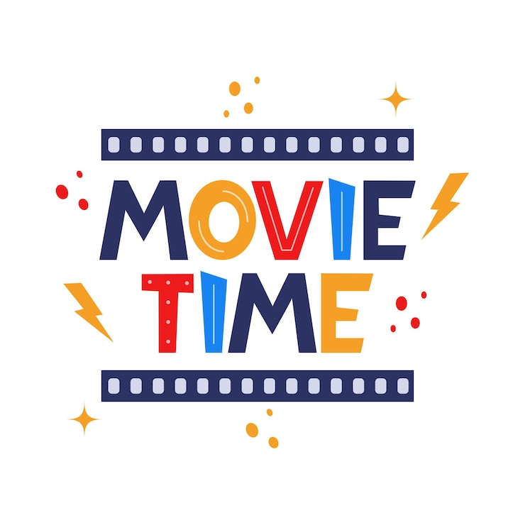 Vecteur temps de film dessin à la main lettrage modèle créatif pour bannière d'affiche de cinéma concept de temps de film