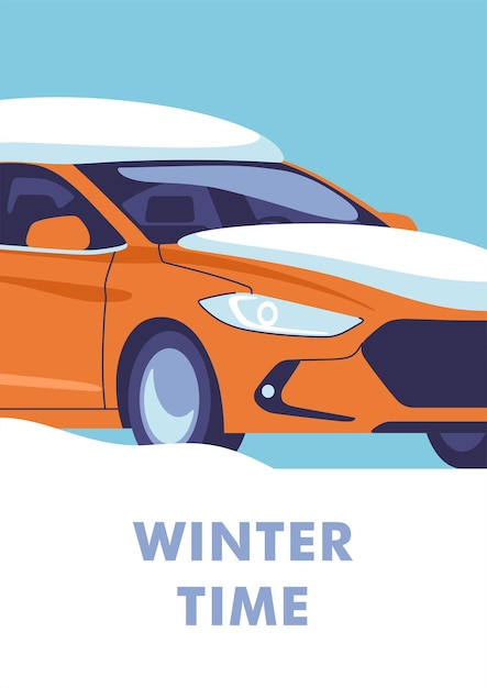 Vecteur temps d'hiver concept de vacances et de voyages la voiture est debout dans une neige épaisse illustration vectorielle