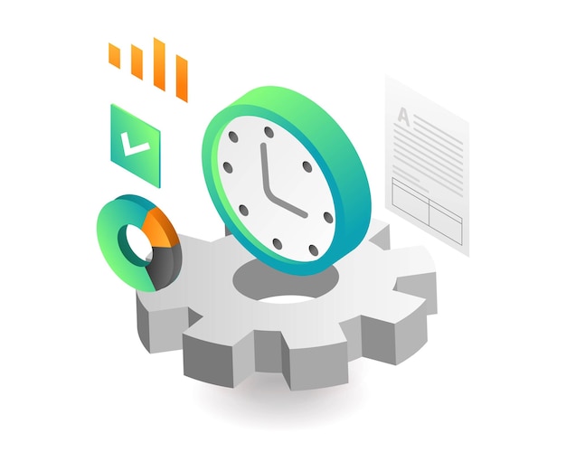 Temps de processus métier plat illustration isométrique concept