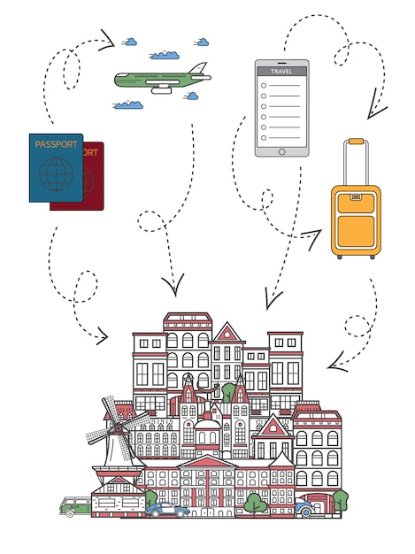 Temps De Voyager Illustration Dans Un Style Linéaire