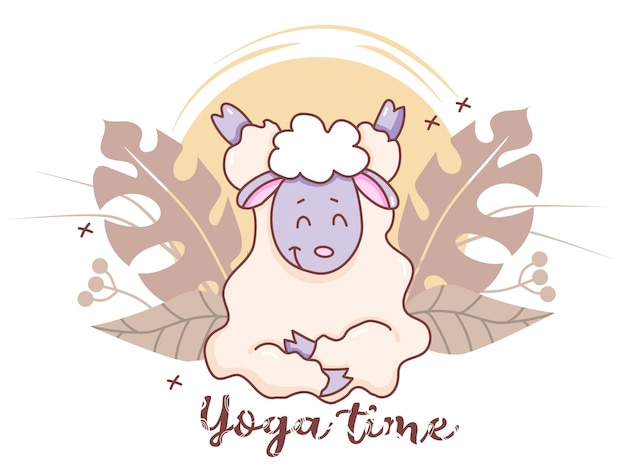 Temps de yoga pour animaux de compagnie L'agneau mignon est engagé dans le yoga assis dans un temps de yoga asana Concept