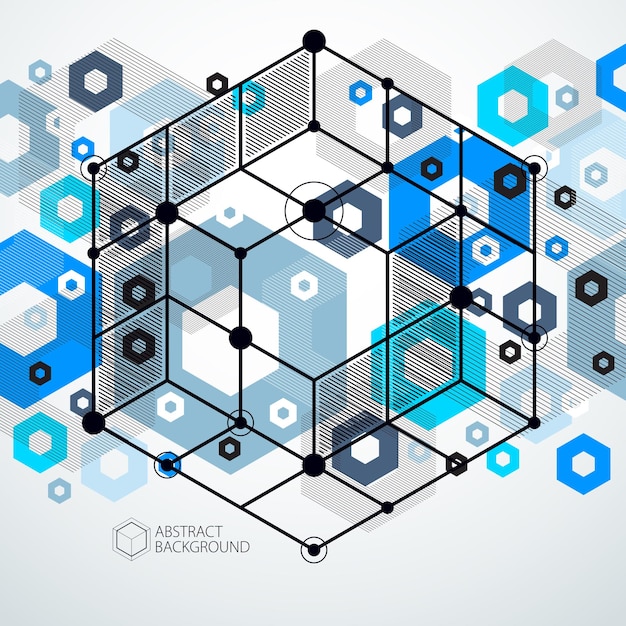 Tendance fond bleu motif géométrique isométrique avec des blocs et des cubes lumineux. Le plan technique peut être utilisé dans la conception Web et comme fond d'écran ou arrière-plan. Arrière-plan parfait pour vos projets de conception.