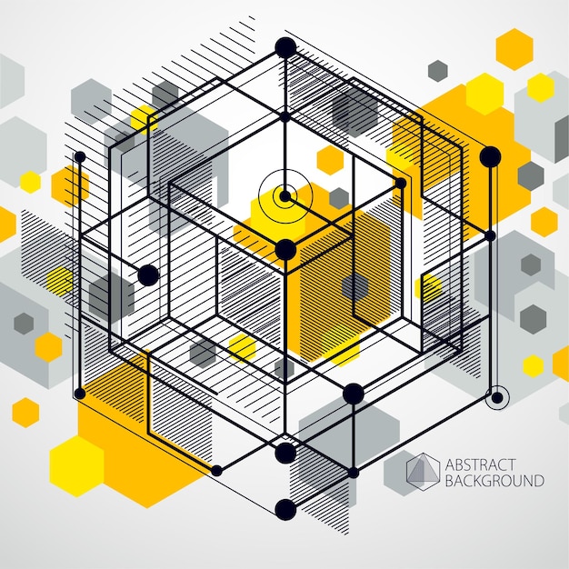 Tendance motif géométrique isométrique fond jaune avec des blocs et des cubes lumineux. Le plan technique peut être utilisé dans la conception Web et comme fond d'écran ou arrière-plan. Arrière-plan parfait pour vos projets de conception.