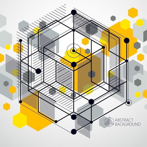 Tendance motif géométrique isométrique fond jaune avec des blocs et des cubes lumineux. Le plan technique peut être utilisé dans la conception Web et comme fond d'écran ou arrière-plan. Arrière-plan parfait pour vos projets de conception.