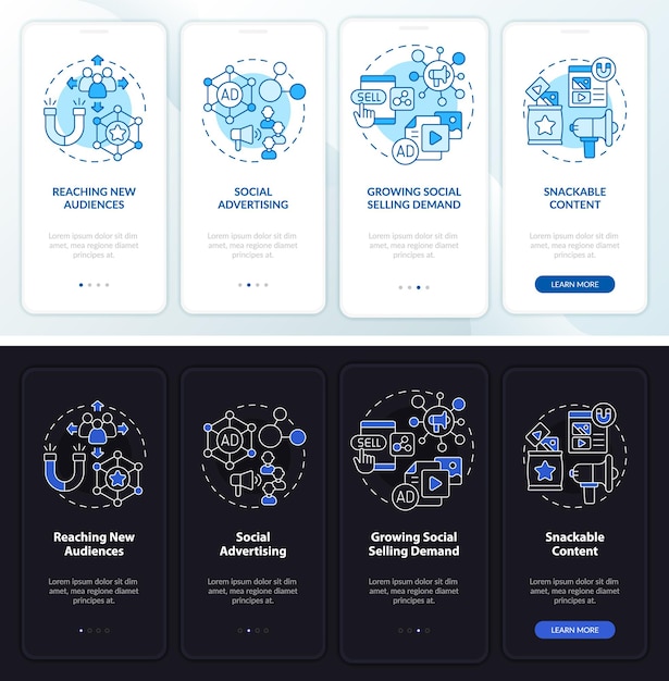 Tendances Marketing Smm écran D'application Mobile D'intégration En Mode Nuit Et Jour