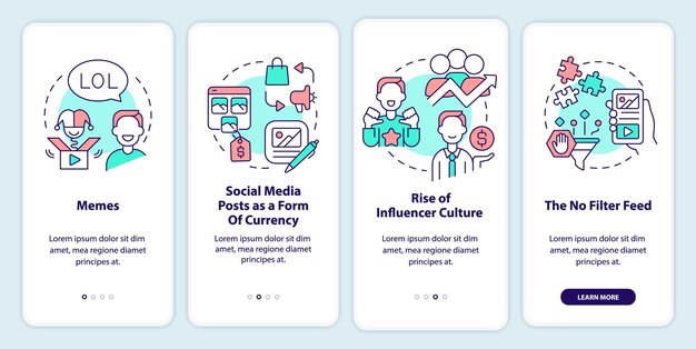 Tendances des médias sociaux à bord de l'écran de l'application mobile