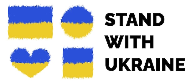 Vecteur tenez-vous avec le drapeau national des icônes dessinées à la main de la carte de l'ukraine