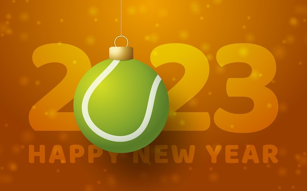 Vecteur tennis 2023 happy new year sports carte de voeux avec balle de tennis sur fond de luxe illustration vectorielle