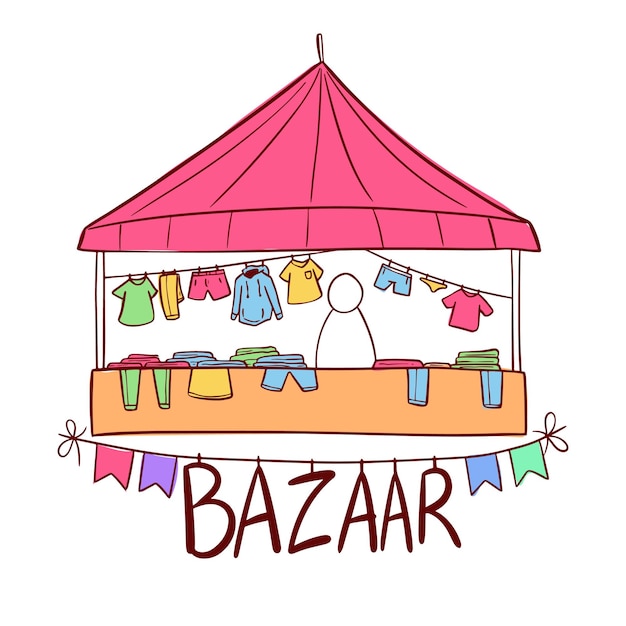 Tente De Bazar Avec Des Vêtements Dessin à La Main Illustration De Bazzar