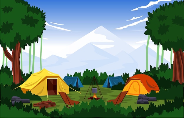 Tente De Camp D'été En Plein Air Montagne Nature Aventure Vacances