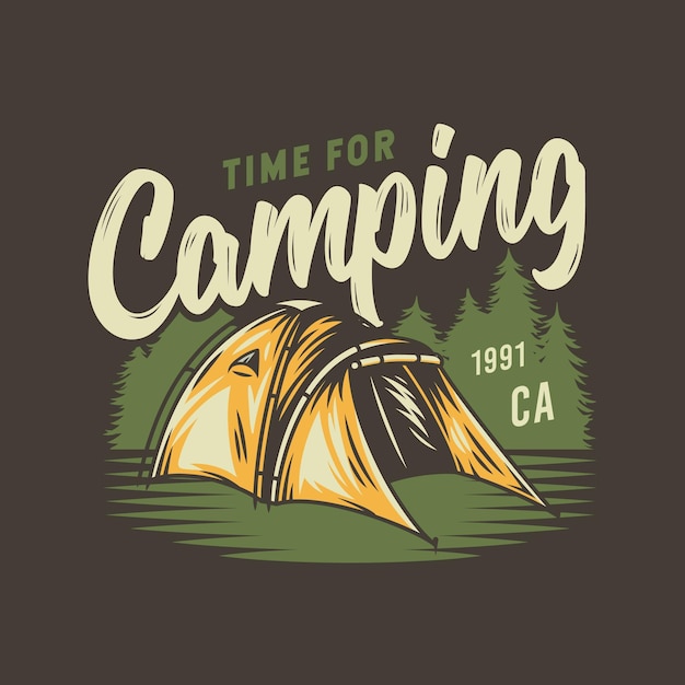 Tente De Camp Pour La Conception D'impression De T-shirt De Camping Emblème D'aventure En Plein Air De Voyage En Forêt