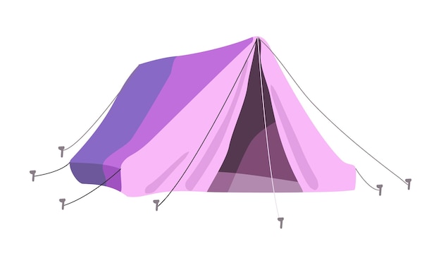 Vecteur tente triangulaire lilas pour le camping, le tourisme d'aventure et le voyage en brousse et le backpacking isolé