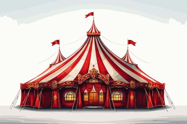 Vecteur tentes de carnaval sur fond blanc divertissement et icônes de cirque objets d'activité flyer de foire