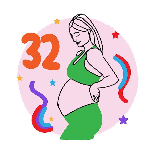 Terme De Grossesse Comptant Les Semaines Fille Enceinte Gros Ventre Future Mère Doodle