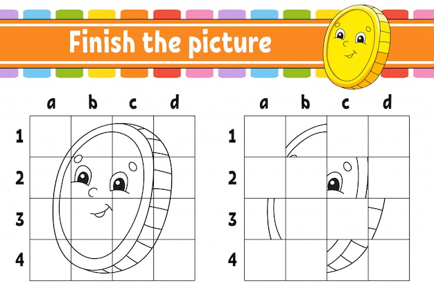 Terminez L'image. Pièce D'or. Pages De Livres à Colorier Pour Les Enfants. Feuille De Travail Pour Le Développement De L'éducation.