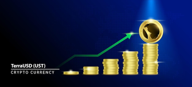 Terraclassicusd (ustc) Fond Bleu Crypto Augmentation Du Prix De La Chaîne De Blocs à Partir D'une Pile De Pièces D'or.