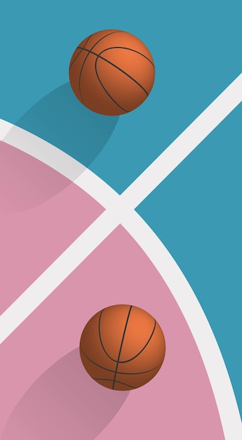 Terrain de basket-ball avec une balle Illustration vectorielle de balles de basket-ball posées sur le terrain de jeu