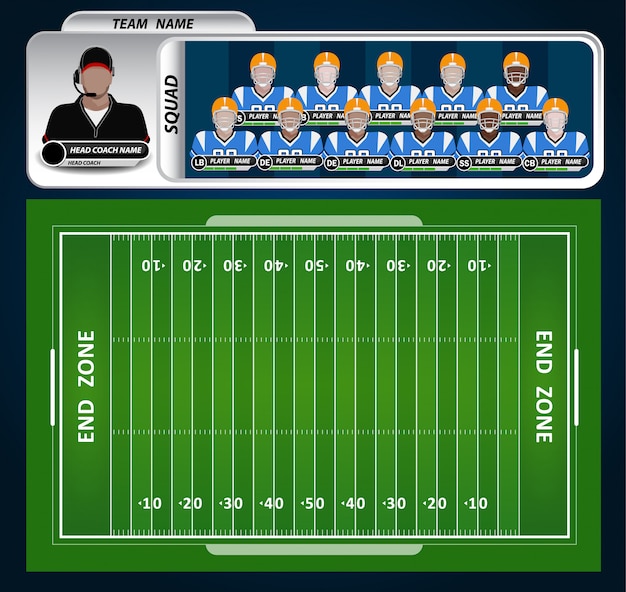 Vecteur terrain de football américain avec ensemble d'éléments infographiques