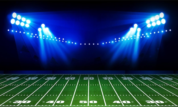 Vecteur terrain de football américain avec des lumières de stade lumineuses conception vectorielle