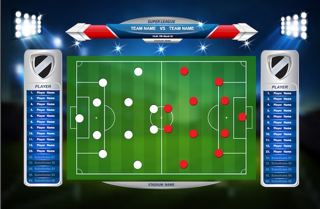 Terrain De Football Ou De Football Avec Ensemble D'éléments Infographiques. Jeu De Sport. Coupe Du Sport. Illustration.