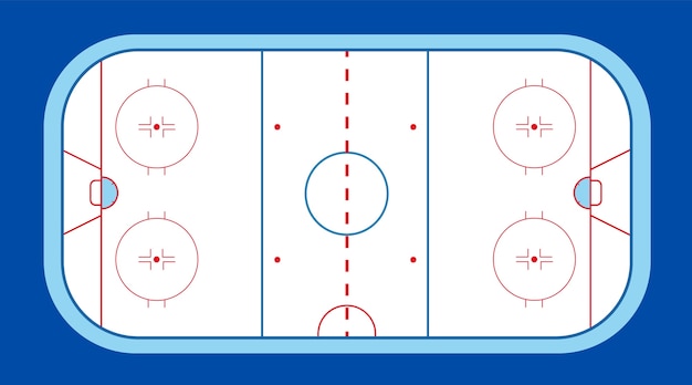 Terrain De Hockey Sur Glace Avec Rondelle Et Bâton. Sport D'hiver Sur Glace. Stade Avec Balisage Et Patinage Sur Glace.