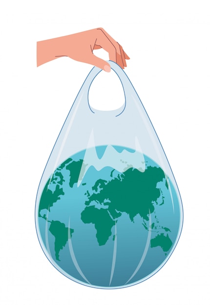 La terre est dans un sac en plastique qui est tenu par des mains humaines
