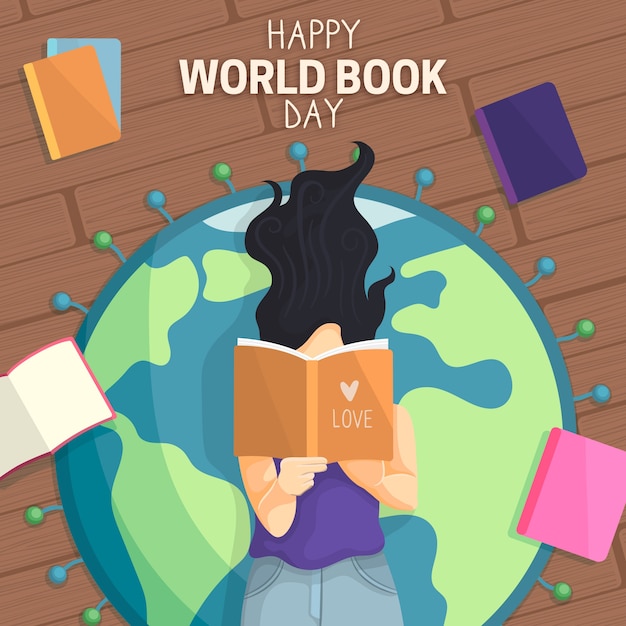 Terre Et Fille Heureuse Journée Mondiale Du Livre