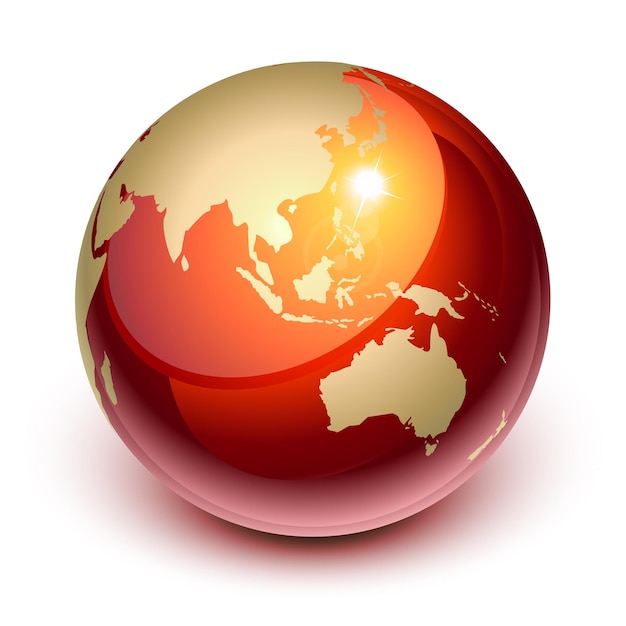 Terre rouge montrant l'Asie et l'Australie