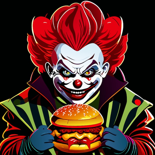 Vecteur terrifiant horrible mal sombre mal sinistre ombragé ronald mcdonald gros gros manger un hamburger vecteur