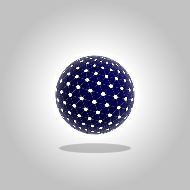 Tesseract sphérique 3D forme une boule bleue avec des points blancs et des points dessus