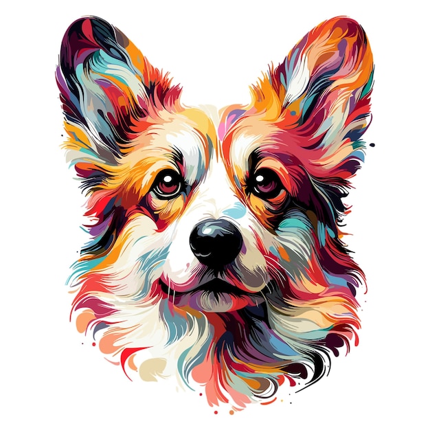 Tête abstraite de vecteur de corgi gallois pembroke de peintures multicolores dessin coloré