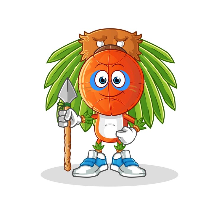 Vecteur tête de basket-ball dessin animé tribal homme mascotte vecteur de dessin animé