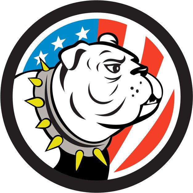 Vecteur tête de bulldog cercle de drapeau des états-unis dessin animé