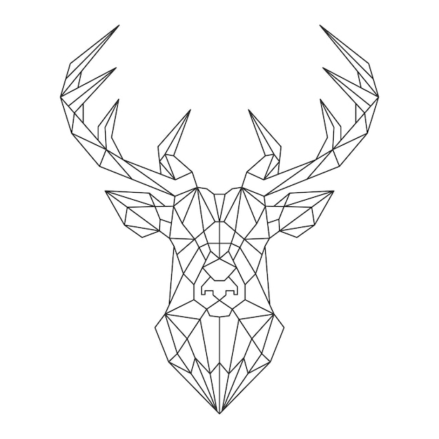 Vecteur tête de cerf illustration géométrique polygonale de renne contour art mural du logo de l'affiche art de ligne