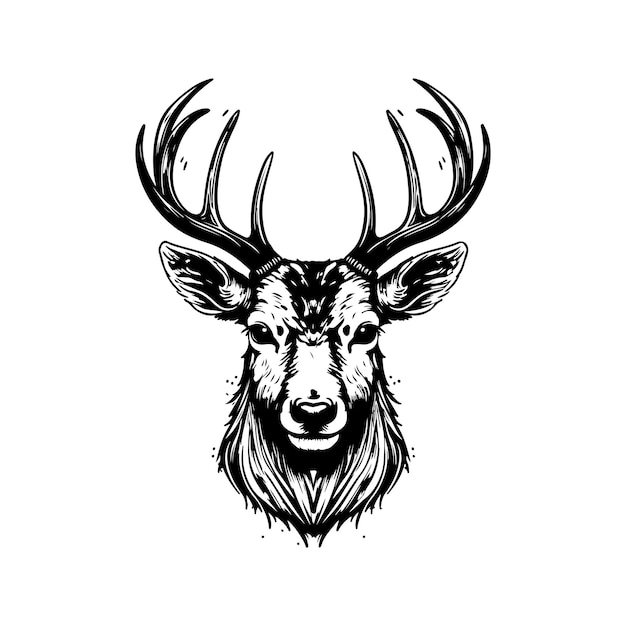 Tête de cerf logo vintage ligne art concept noir et blanc couleur illustration dessinée à la main