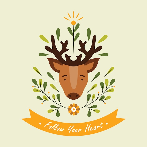 Tête De Cerf Mignon Avec Illustration Vectorielle élément Floral Et Citation