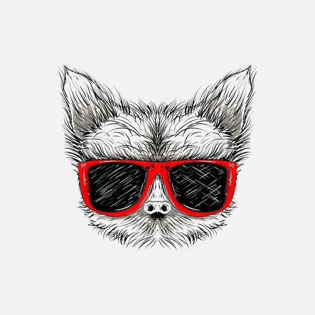 Vecteur tête de chat dessinée à la main avec des lunettes