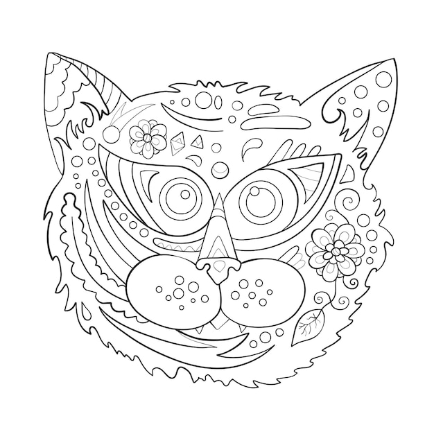 Tête De Chat Mignon Sur Fond Blanc Impression Zen Doodles Illustration Vectorielle