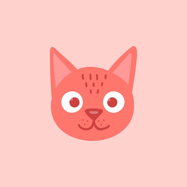 Tête de chat orange avec de grands yeux. Dessin animé mignon